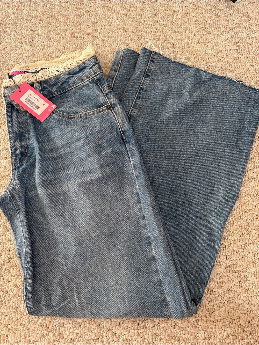 EDIKTED Karlie Peekaboo Lace Low Rise Baggy Jeans